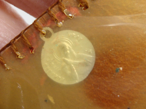 Vintage Leather Pocket Reliquary with Sacred Heart & Religious Medal - 1928