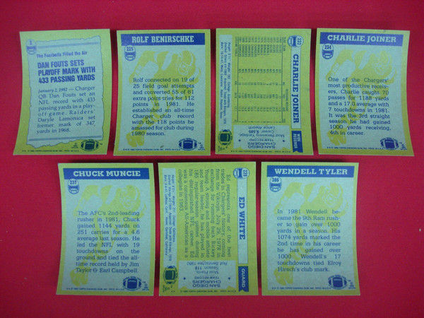 1982 Topps San Diego Chargers Football Card Lot (7 Cards) - EX-MT Condition