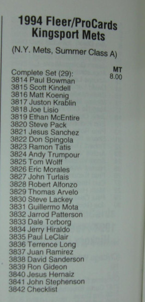 1994 Fleer ProCards Kingsport Mets MiLB Team Set w/ Terence Long - Factory Sealed