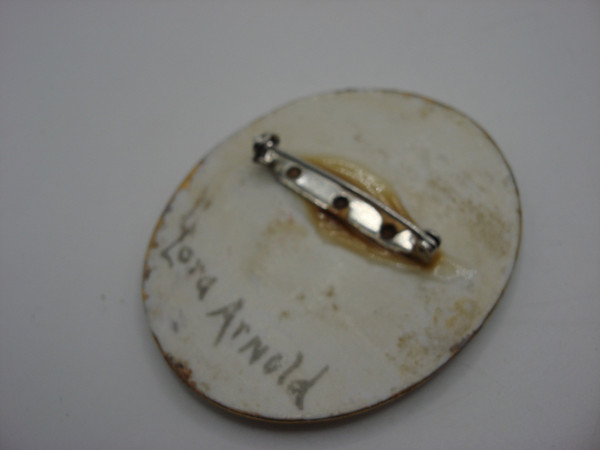Vintage Signed Lora Arnold Hand-Painted Porcelain Rose Pin (1940s-50s)