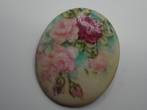 Vintage Signed Lora Arnold Hand-Painted Porcelain Rose Pin (1940s-50s)
