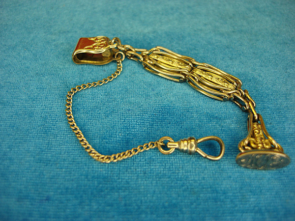 Antique Gold Filled Pocket Watch Fob & Chain - Patented Design, Excellent Condition