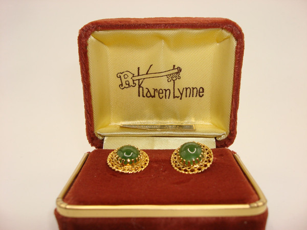 Vintage Karen Lynne Jade Vermeil Sterling Silver Earrings - Original Box