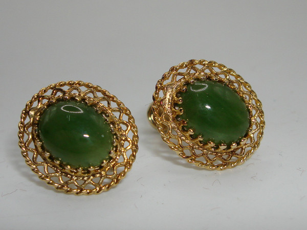Vintage Karen Lynne Jade Vermeil Sterling Silver Earrings - Original Box