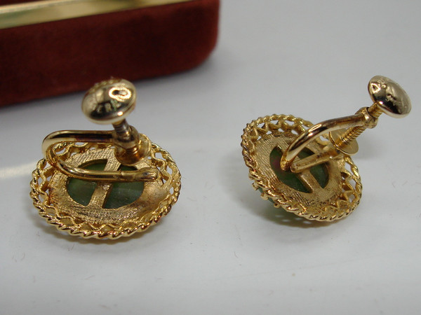 Vintage Karen Lynne Jade Vermeil Sterling Silver Earrings - Original Box