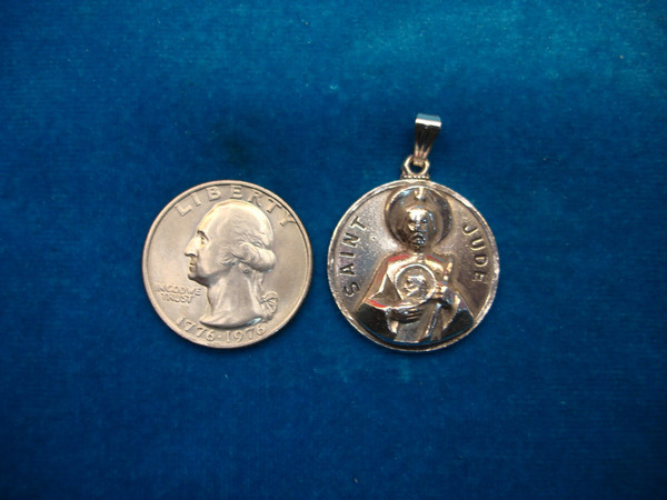 Vintage St. Jude Sterling Silver Pendant by Creed - 3D, Heavy (24mm)