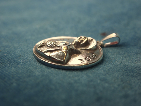 Vintage St. Jude Sterling Silver Pendant by Creed - 3D, Heavy (24mm)