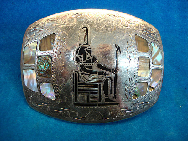 Vintage Johnson & Held Western Buckle with Egyptian/Peruvian King & Abalone Inlay