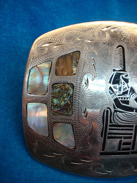 Vintage Johnson & Held Western Buckle with Egyptian/Peruvian King & Abalone Inlay
