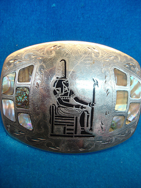 Vintage Johnson & Held Western Buckle with Egyptian/Peruvian King & Abalone Inlay