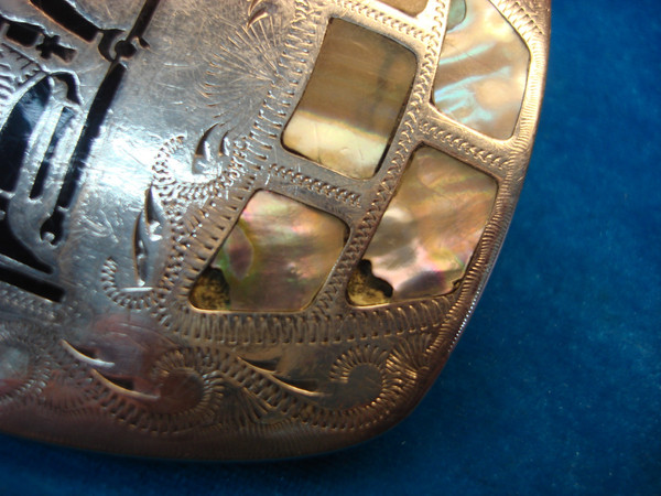 Vintage Johnson & Held Western Buckle with Egyptian/Peruvian King & Abalone Inlay