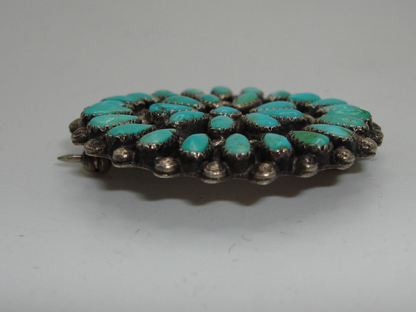 Vintage Zuni Turquoise Sterling Silver Brooch | Hand Cut Cabochons | Native American Jewelry