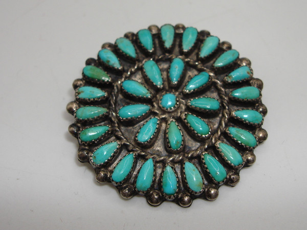 Vintage Zuni Turquoise Sterling Silver Brooch | Hand Cut Cabochons | Native American Jewelry