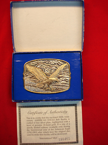 American Eagle Silver & 24K Gold Plate Belt Buckle - New in Box w/ Certificate