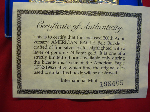 American Eagle Silver & 24K Gold Plate Belt Buckle - New in Box w/ Certificate