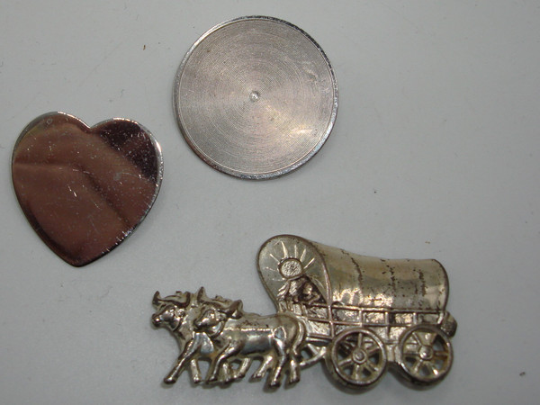 Vintage 1960s Sterling Silver Pin Set | Stagecoach, Heart & Record Designs