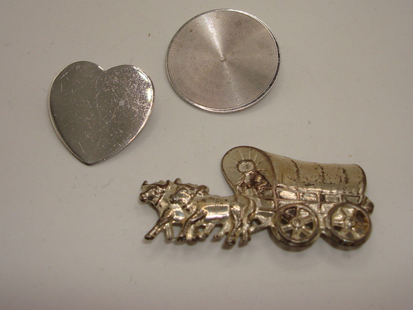 Vintage 1960s Sterling Silver Pin Set | Stagecoach, Heart & Record Designs