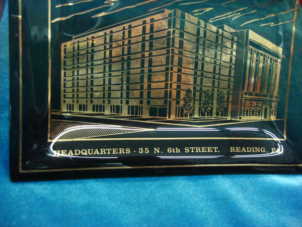 Vintage American Bank & Trust Co. Smoked Glass Tray - Reading, PA - Collectible Souvenir