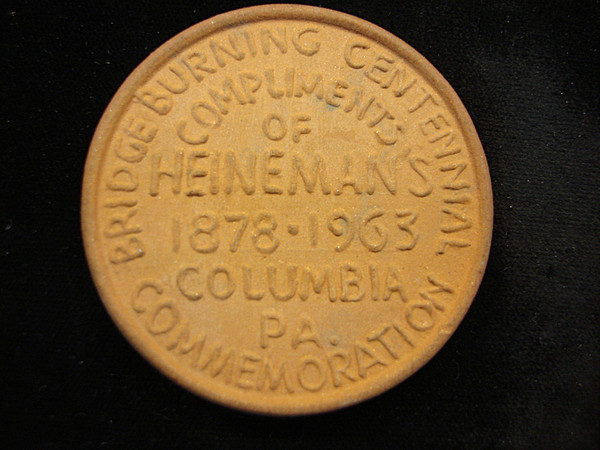 1863 Civil War Columbia PA Bridge Burning Commemorative Red Clay Token
