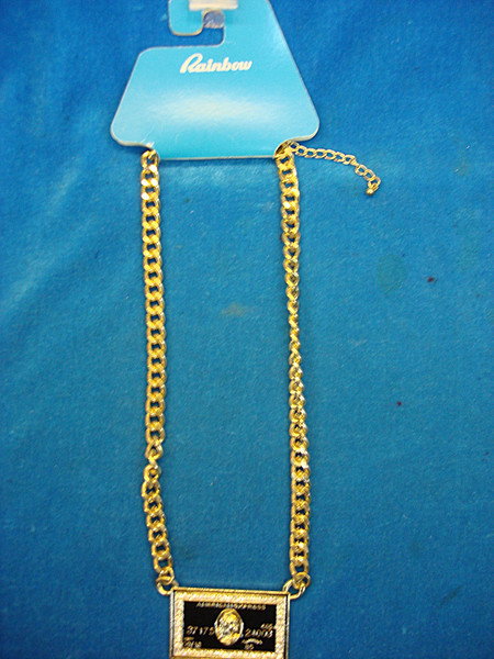 Heavy Gold Tone Necklace with Simulated AMEX Card & Diamonds - Statement Piece