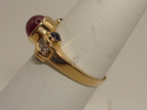 14K Gold Ruby, Sapphire & Diamond Ring | 2+ Carat Gemstone Statement Jewelry - Size 6