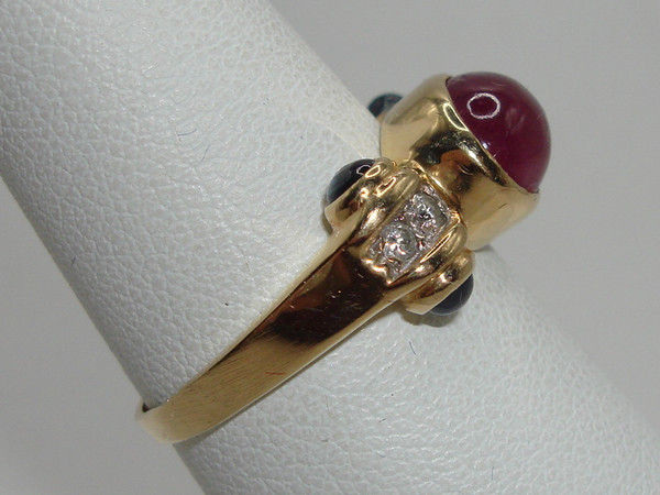 14K Gold Ruby, Sapphire & Diamond Ring | 2+ Carat Gemstone Statement Jewelry - Size 6