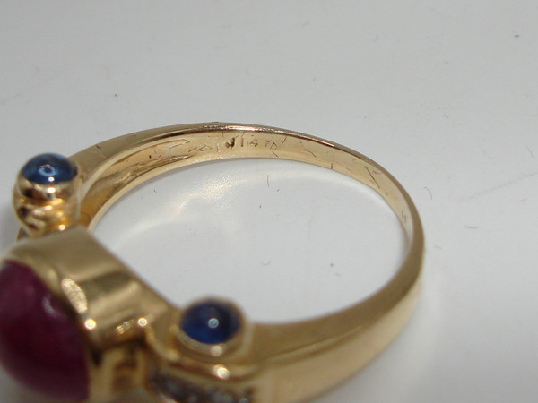 14K Gold Ruby, Sapphire & Diamond Ring | 2+ Carat Gemstone Statement Jewelry - Size 6