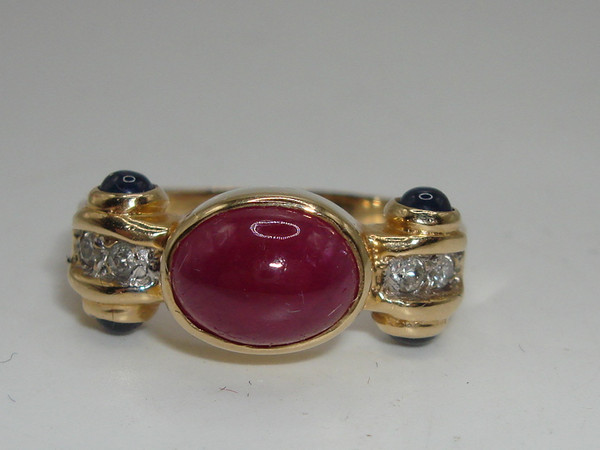 14K Gold Ruby, Sapphire & Diamond Ring | 2+ Carat Gemstone Statement Jewelry - Size 6