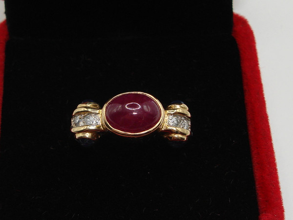 14K Gold Ruby, Sapphire & Diamond Ring | 2+ Carat Gemstone Statement Jewelry - Size 6