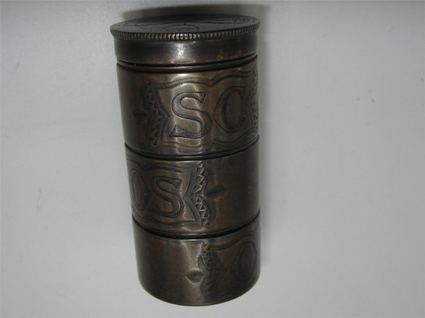 Antique Sterling Silver Chrismatory Set with Leather Pouch - Catholic Holy Oil Container