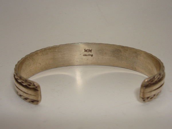 Vintage Native American Sterling Silver Cuff Bracelet, Turquoise & Coral Inlay (WM Signed)