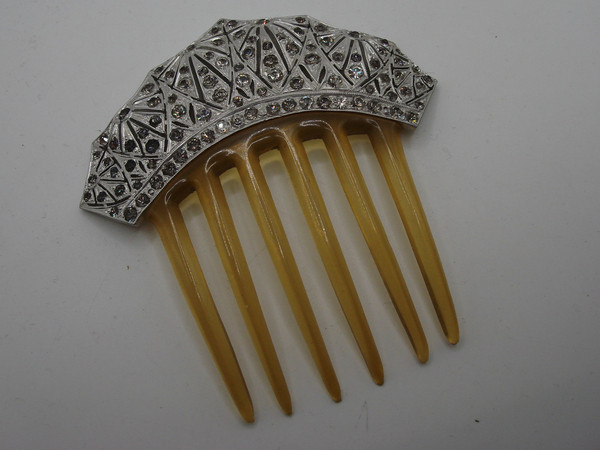 Art Deco Silver Rhinestone Hair Comb | Vintage Spanish Peineta
