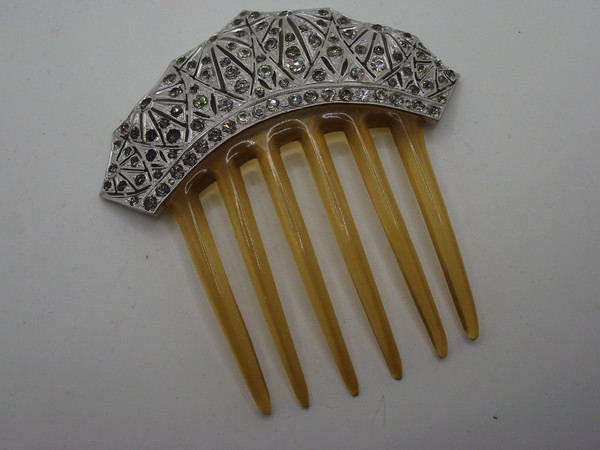 Art Deco Silver Rhinestone Hair Comb | Vintage Spanish Peineta