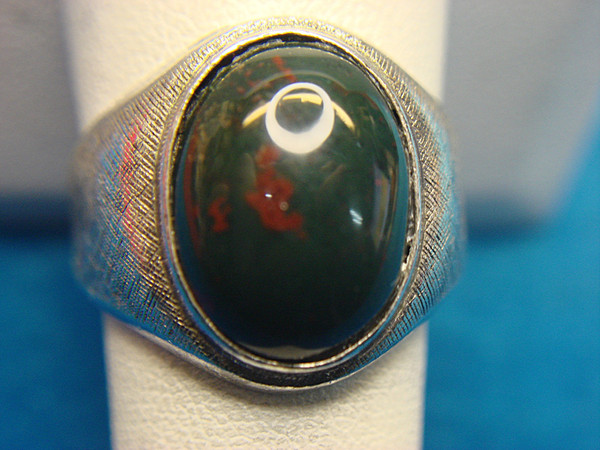 Vintage Sterling Silver Men's Ring with Oval Bloodstone (Size 10 1/4)
