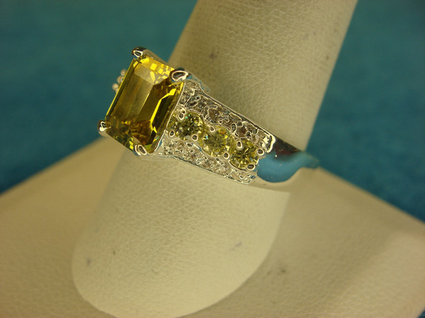 Sterling Silver Emerald Cut Faux Citrine Ring, Size 10 - Like New