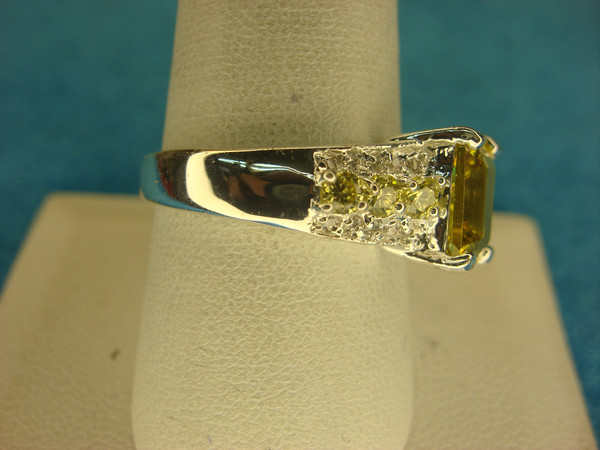 Sterling Silver Emerald Cut Faux Citrine Ring, Size 10 - Like New