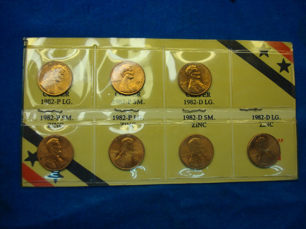 1982 Lincoln Cent Variety Set (7 PC) - Uncirculated P & D Copper & Zinc - Collectors' Coins