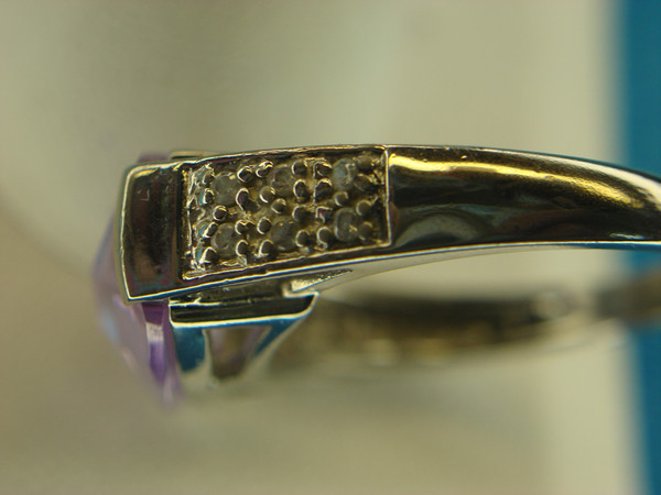 Sterling Silver Ring with Domed Purple Stone & CZ Accents - Size 8