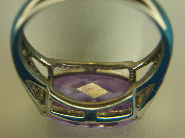 Sterling Silver Ring with Domed Purple Stone & CZ Accents - Size 8