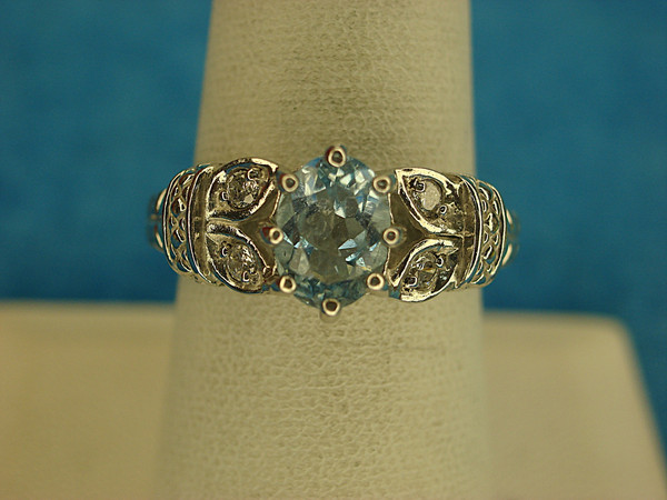 Sterling Silver Ring with Pale Blue Gemstone & Sim Diamond Accent - Size 8