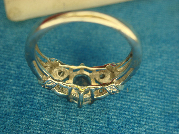 Sterling Silver Ring with Pale Blue Gemstone & Sim Diamond Accent - Size 8