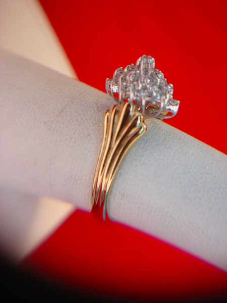 Sterling Silver Ring w/Gold Vermeil Band & Simulated Diamond Waterfall - Size 6.75