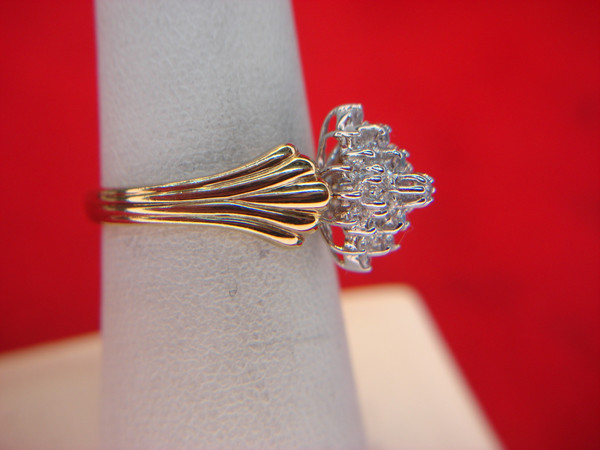 Sterling Silver Ring w/Gold Vermeil Band & Simulated Diamond Waterfall - Size 6.75