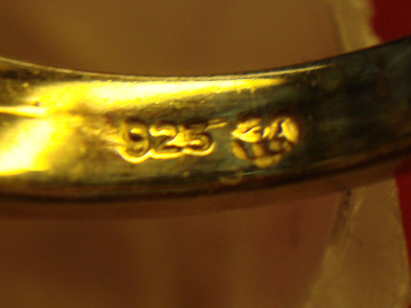 Sterling Silver Ring w/Gold Vermeil Band & Simulated Diamond Waterfall - Size 6.75