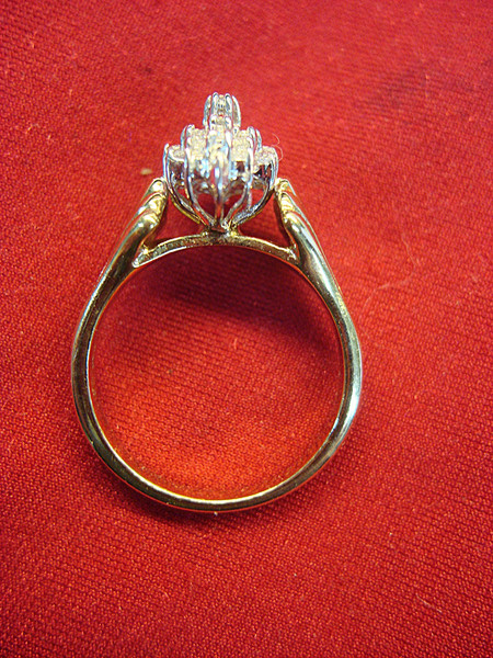 Sterling Silver Ring w/Gold Vermeil Band & Simulated Diamond Waterfall - Size 6.75