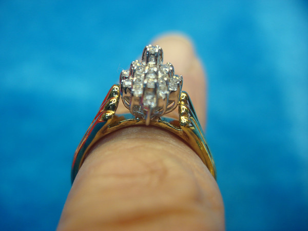 Sterling Silver Ring w/Gold Vermeil Band & Simulated Diamond Waterfall - Size 6.75