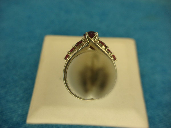 Sterling Silver Red Stone Ring, Size 7 1/2 - Oval Gemstone & Accent Stones