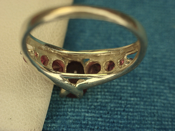 Sterling Silver Red Stone Ring, Size 7 1/2 - Oval Gemstone & Accent Stones