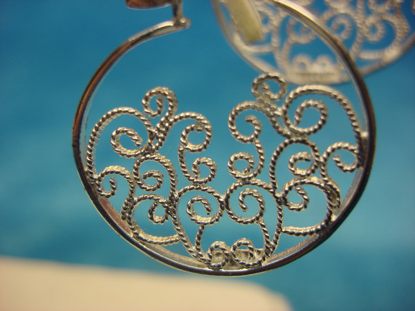 Elegant Sterling Silver Dangle Earrings with Fancy Pattern (.925)