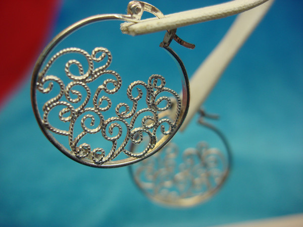 Elegant Sterling Silver Dangle Earrings with Fancy Pattern (.925)